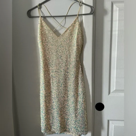 champagne gold sequin bridesmaid dresses ASTR the Label | Liese Sequin Bustier Midi Dress in Cream